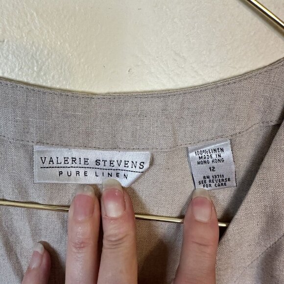 Vtg Valarie Stevens Beige Maxi Dress Linen Button Up Womens 12 Shift Lagenlook - Picture 2 of 8